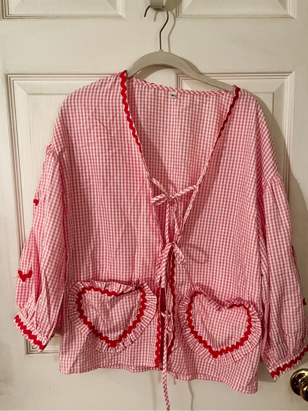 Pink Gingham Heart-Accent Women’s Top
